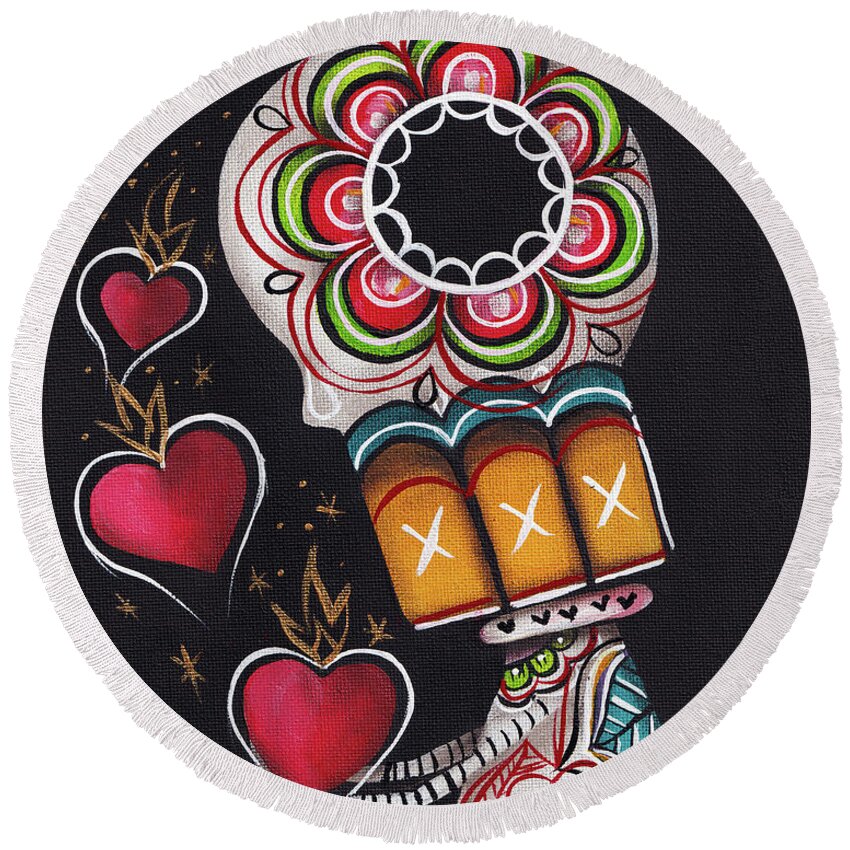 Day Of The Dead Round Beach Towel featuring the painting Consecrated by Abril Andrade