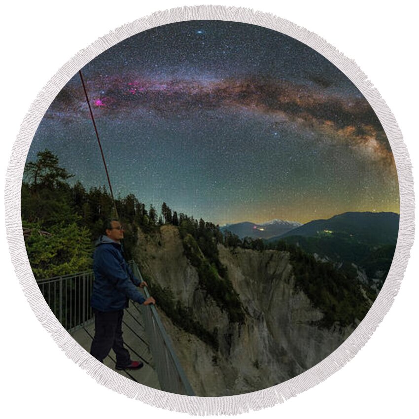 Mountains Round Beach Towel featuring the photograph Contemplating the Universe by Ralf Rohner