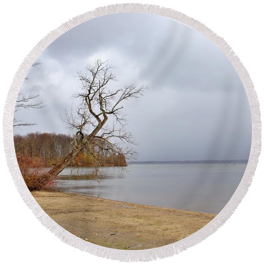 Pymatuning State Park Round Beach Towel featuring the photograph Contemplation by Yvonne M Smith