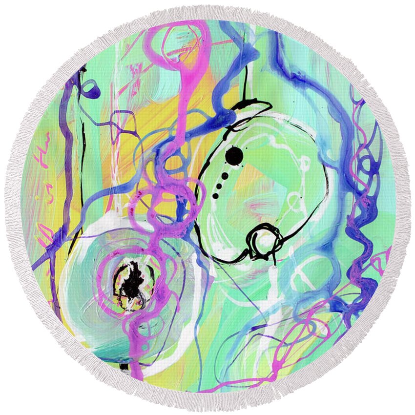 Modern Abstract Painting Round Beach Towel featuring the painting Contemporary Abstract - Crossing Paths No. 1 - Modern Artwork Painting by Patricia Awapara