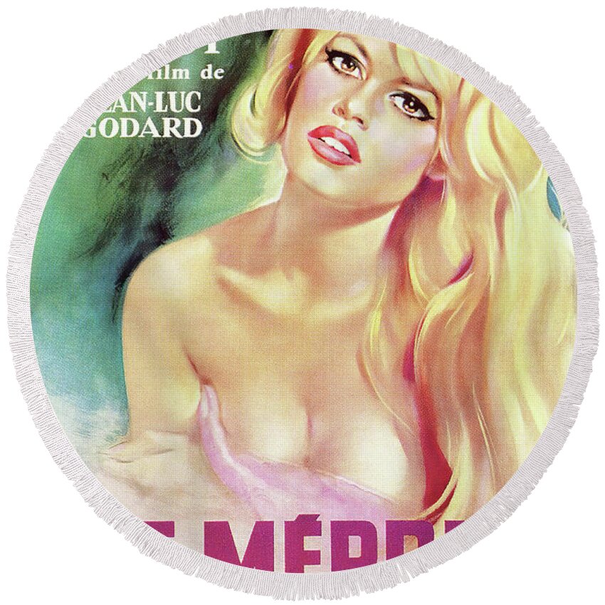 Allard Round Beach Towel featuring the mixed media ''Contempt'', 1963 - art by Georges Allard by Movie World Posters