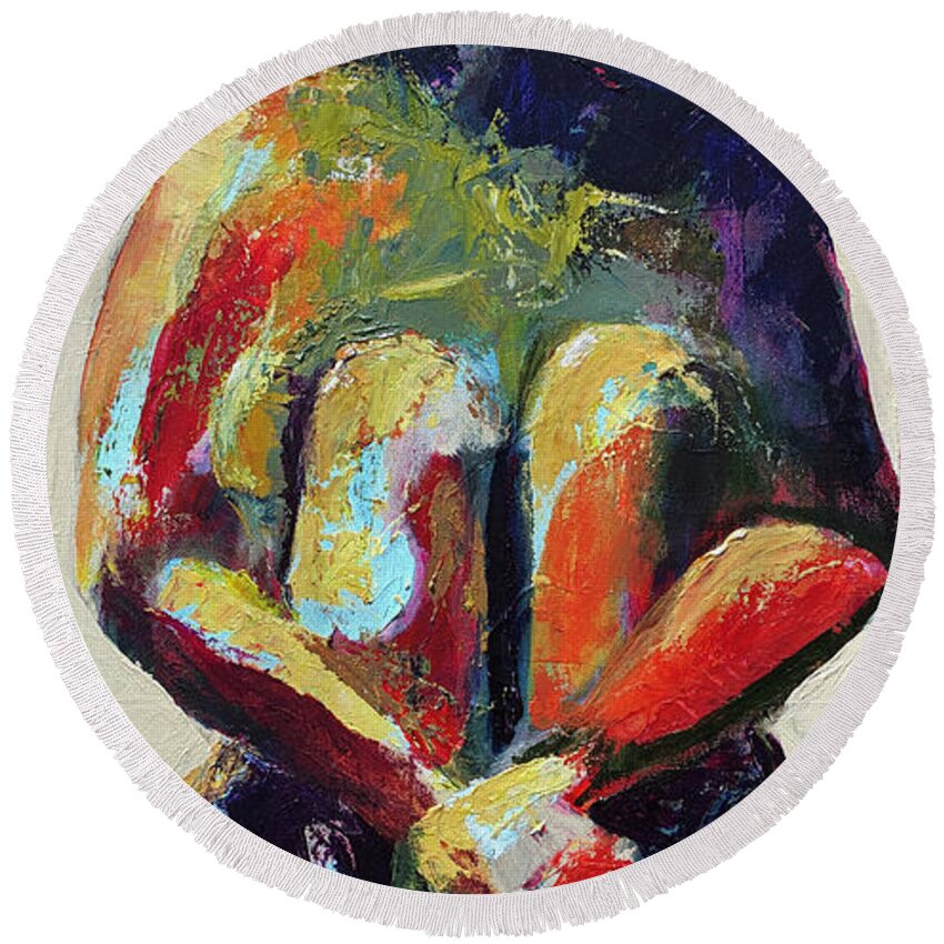 Figurative Round Beach Towel featuring the painting Contented by Sharon Sieben