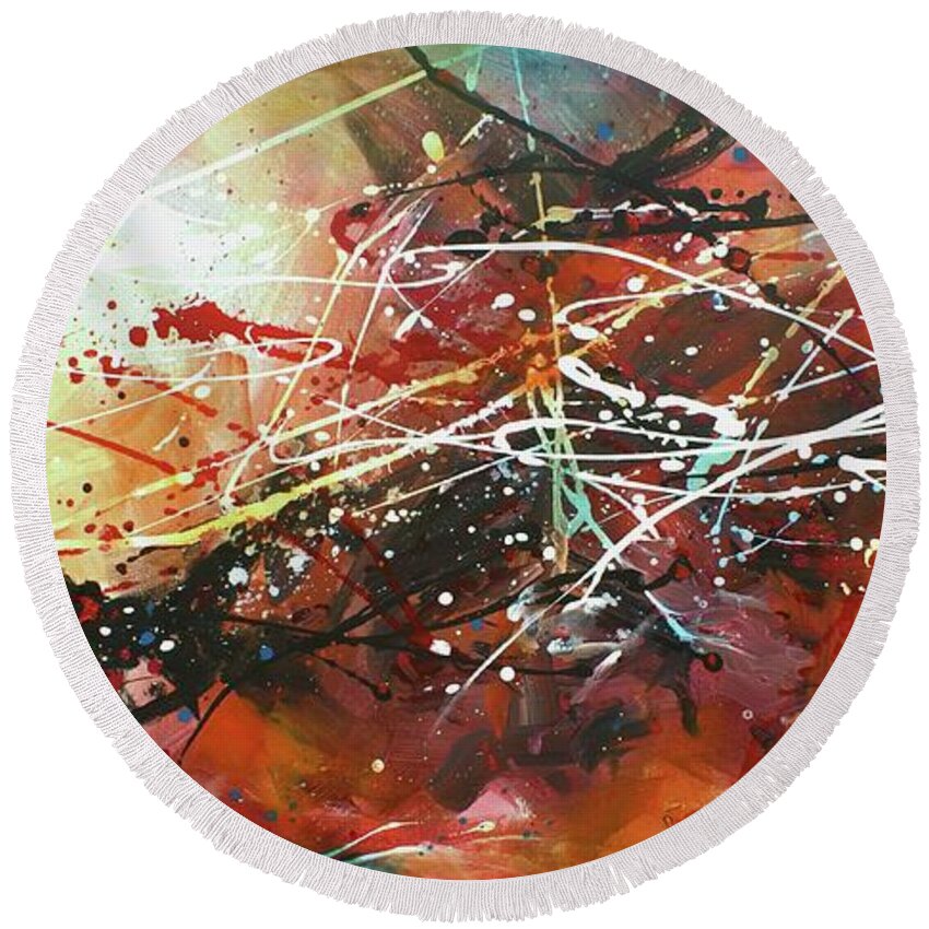 Abstract Round Beach Towel featuring the painting Contradictions by Michael Lang