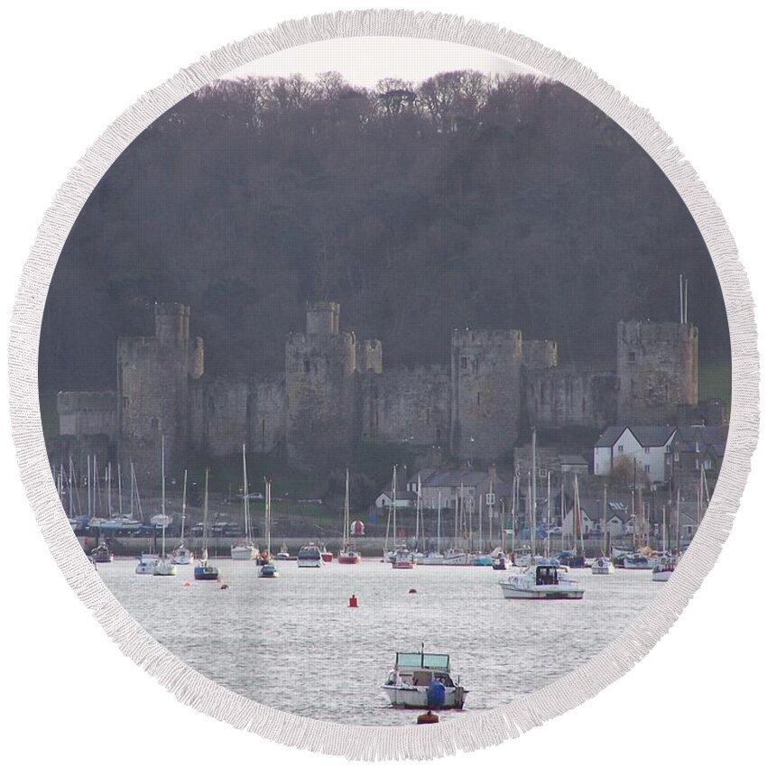 Castles Round Beach Towel featuring the photograph Conwy castle 2 by Christopher Rowlands