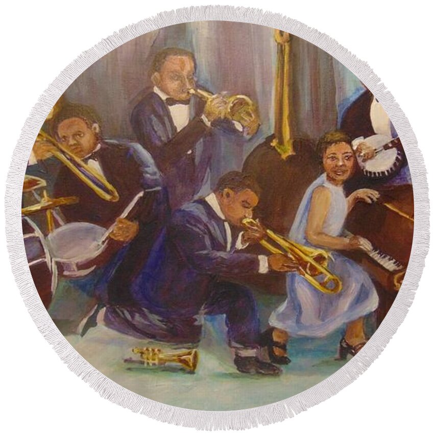 Jazz Round Beach Towel featuring the painting Cool Jazz by Saundra Johnson