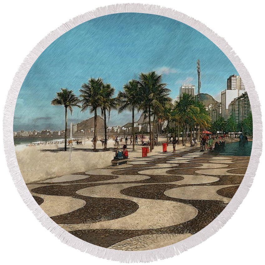 Copacabana Round Beach Towel featuring the digital art Copacabana, Rio de Janeiro by Jerzy Czyz