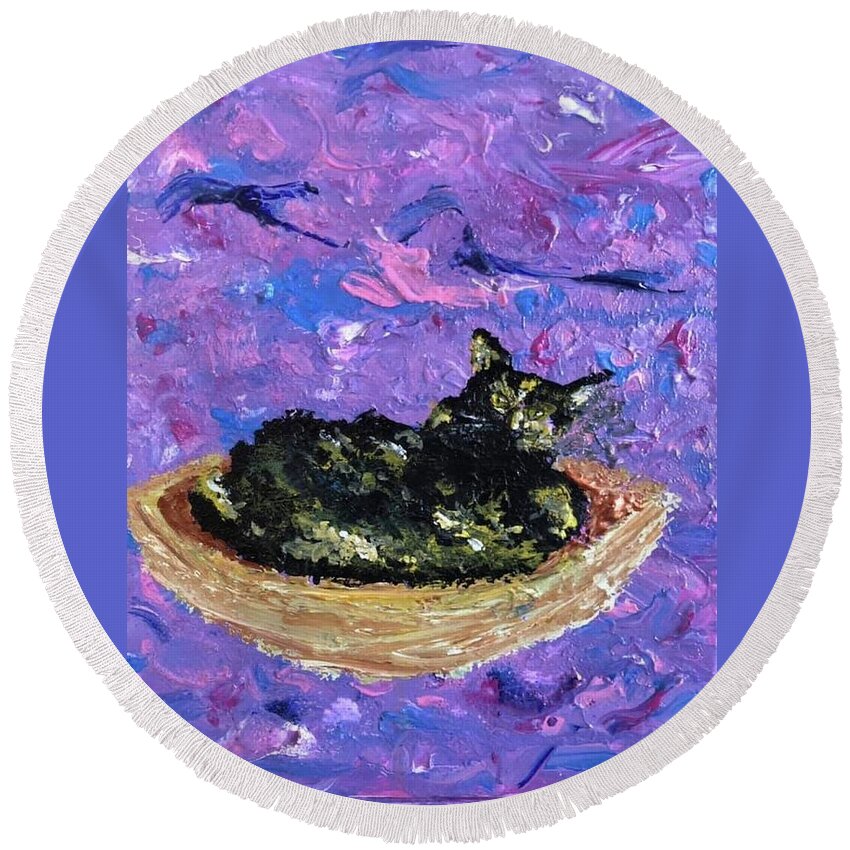 Cats Round Beach Towel featuring the painting Coracle by Bethany Beeler