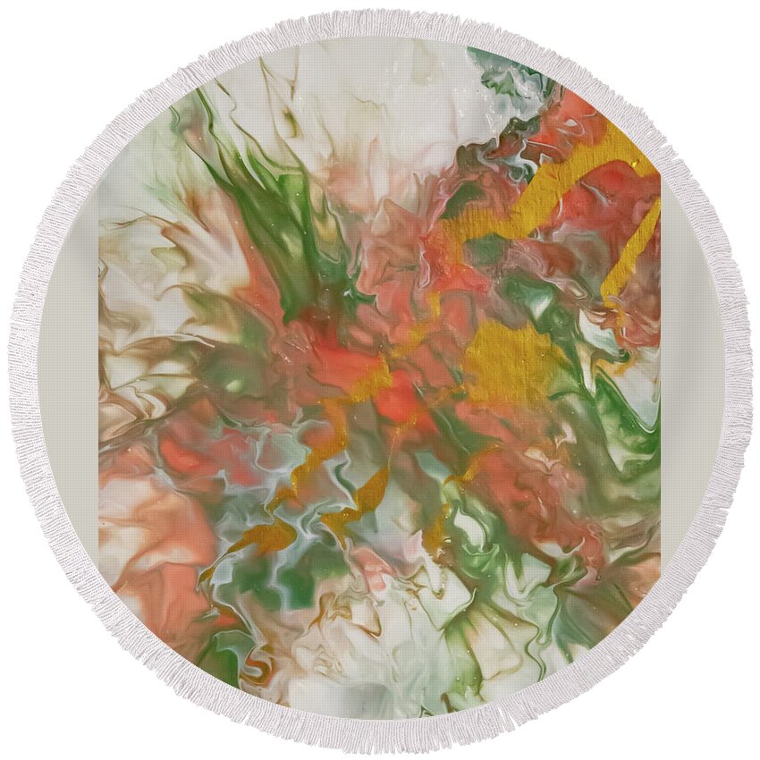 Pour Round Beach Towel featuring the mixed media Coral 2 by Aimee Bruno