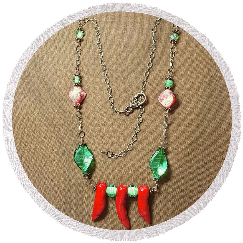 Necklace Round Beach Towel featuring the jewelry Coral and Green Necklace by Michele Myers