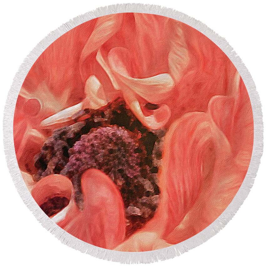 Macro Flower Round Beach Towel featuring the photograph Coral Peach Ranunculus by Rebecca Herranen