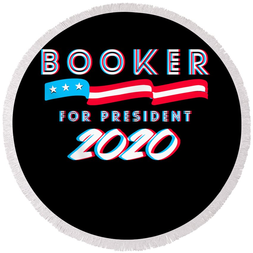 Election Round Beach Towel featuring the digital art Corey Booker For President 2020 by Flippin Sweet Gear
