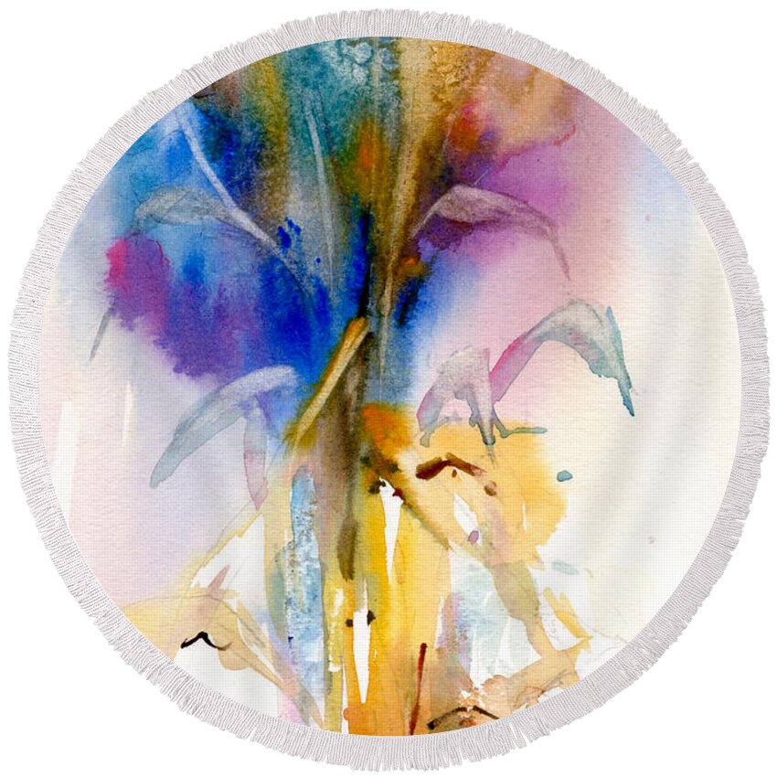 Plein Air Painting Round Beach Towel featuring the painting Corn Stalks by P Anthony Visco