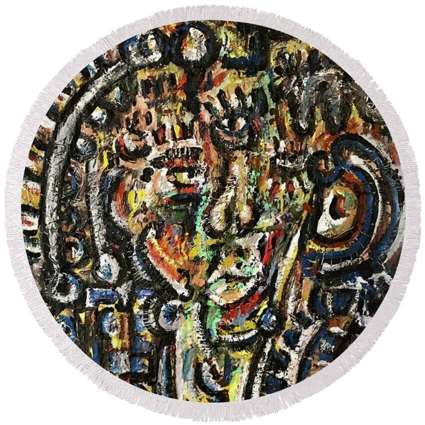 Abstract  Round Beach Towel featuring the painting The Queen April 2020 by Gustavo Ramirez