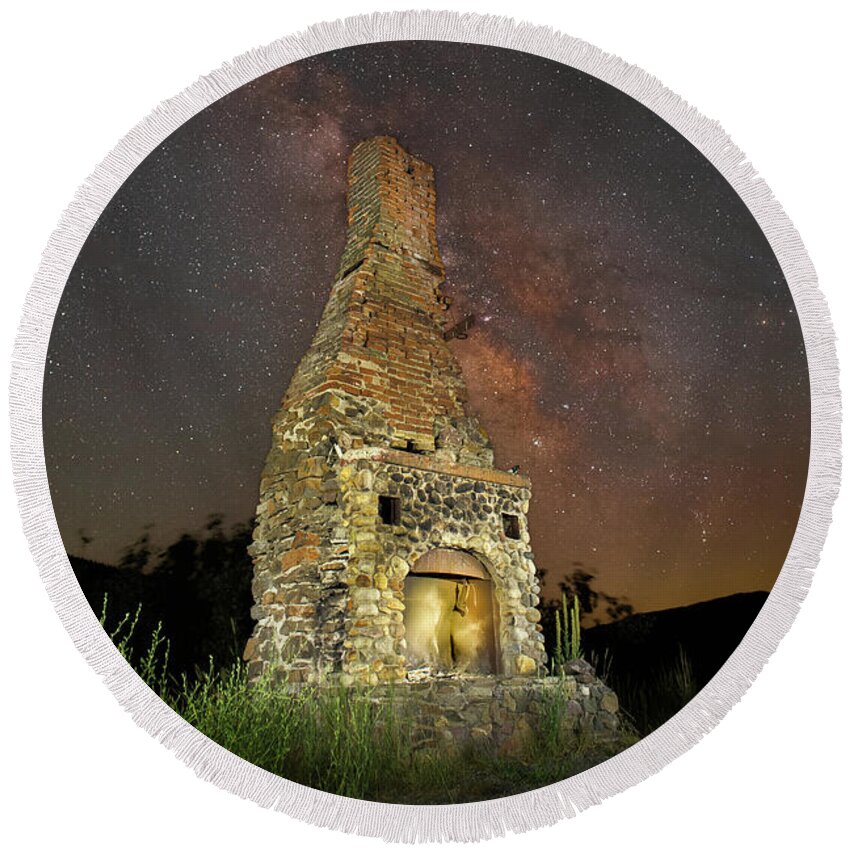 Abandoned Round Beach Towel featuring the photograph Cosmic Fireplace by Mike Lee