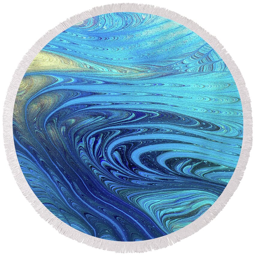 Abstract Round Beach Towel featuring the painting Cosmic Flow by Lucy Arnold