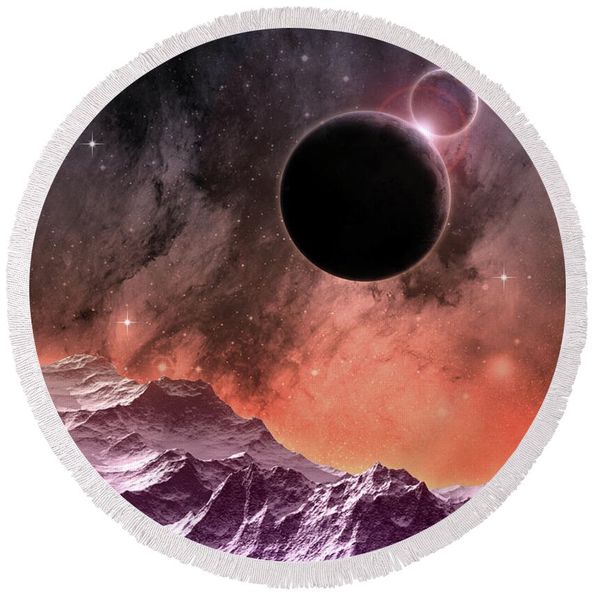 Space Round Beach Towel featuring the digital art Cosmic Landscape by Phil Perkins
