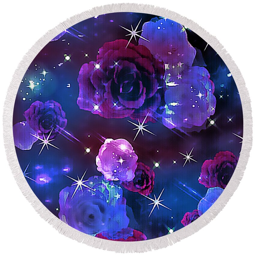 Cosmic Round Beach Towel featuring the digital art Cosmic Midnight by BelleAme Sommers