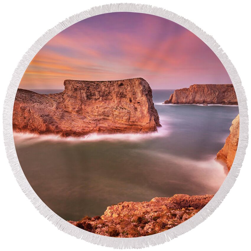 Portugal Round Beach Towel featuring the photograph Costa Vincentina sunset, Portuguese Algarve by Neale And Judith Clark