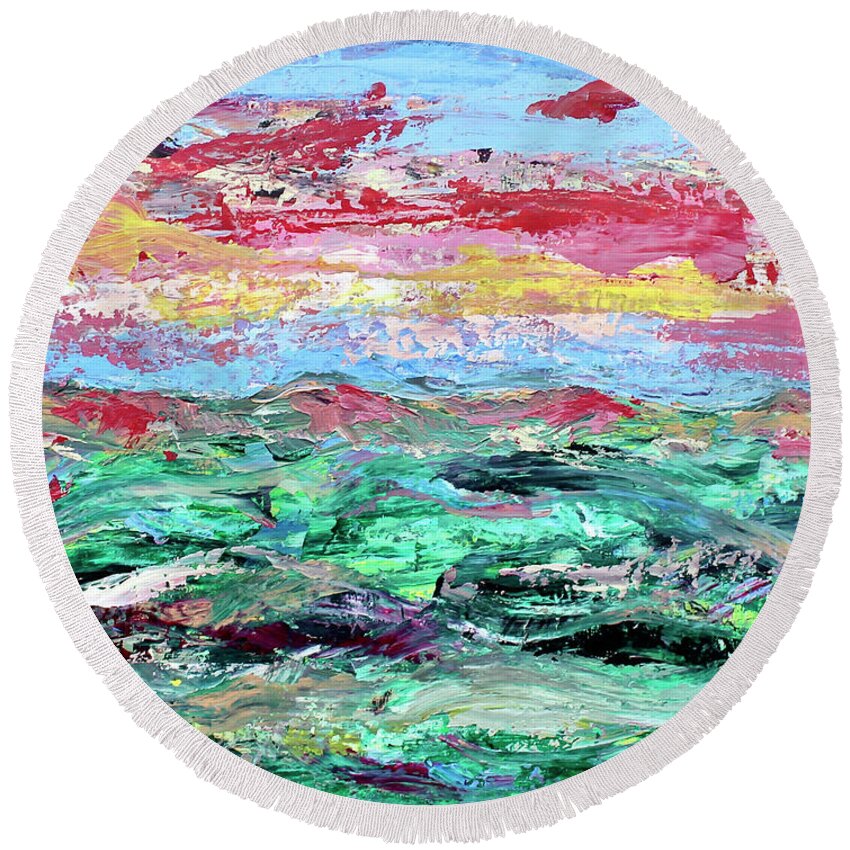 Golf Course Round Beach Towel featuring the painting Costal Links by Teresa Moerer