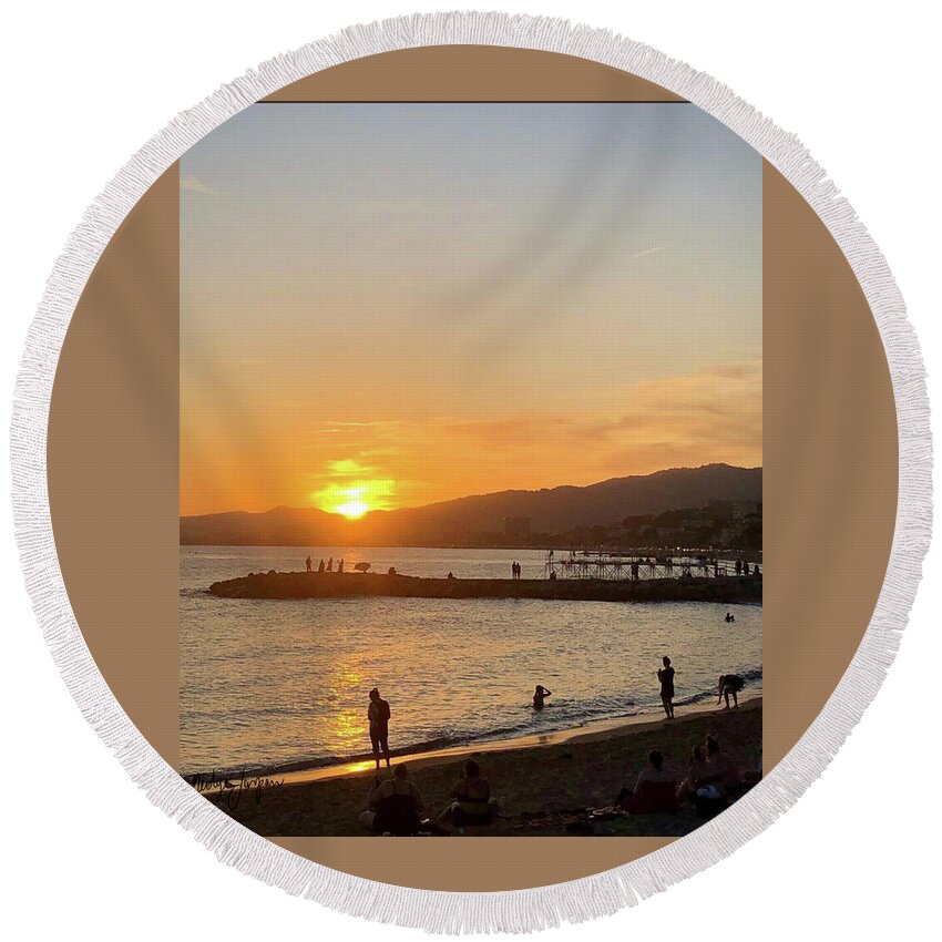 Cannes Round Beach Towel featuring the photograph Coucher de Soleil a Cannes by Medge Jaspan