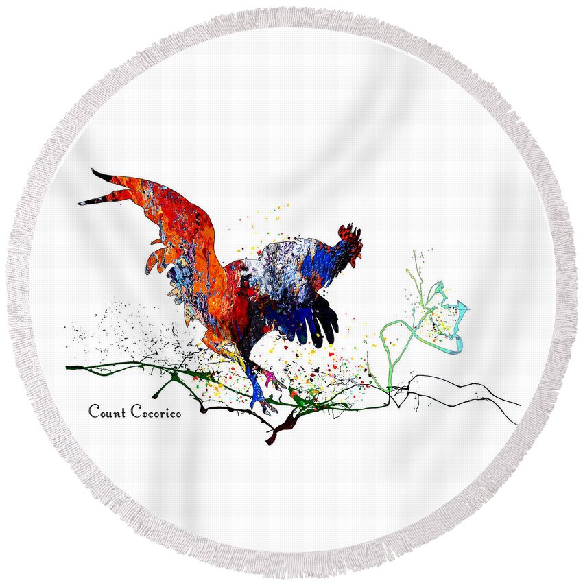Coq Round Beach Towel featuring the mixed media Count Cocorico by Miki De Goodaboom