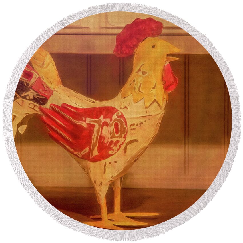 Rooster Round Beach Towel featuring the photograph Country Kitchen Critter by Marcy Wielfaert