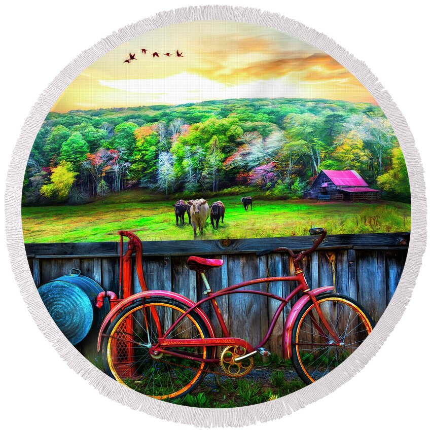 Barns Round Beach Towel featuring the photograph Country Rust Painting by Debra and Dave Vanderlaan