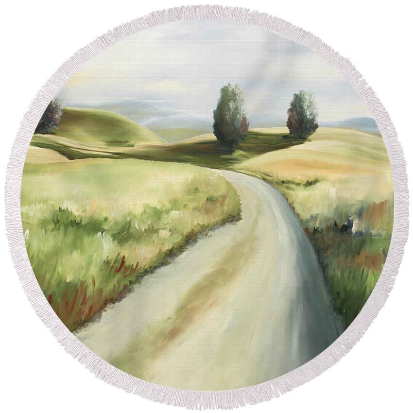 Dirt Road Round Beach Towel featuring the painting Country Road by Katrina Nixon