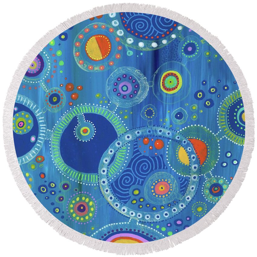 Covid-19 Round Beach Towel featuring the painting Covid-19 Quarantine by Tanielle Childers
