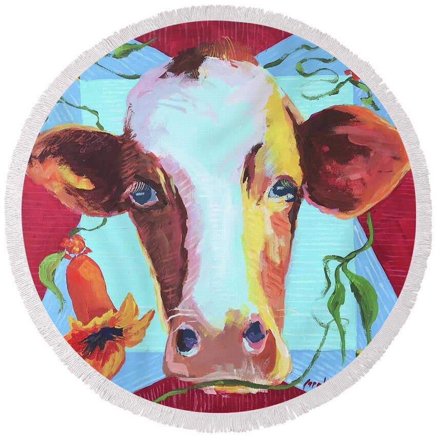Virginia Creeper Round Beach Towel featuring the painting Cow Itch Vine by Carol Berning