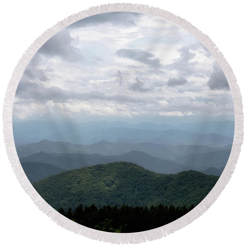 Mountains Round Beach Towel featuring the photograph Cowee Mountain Overlook - Blue Ridge Parkway by Susan Rissi Tregoning