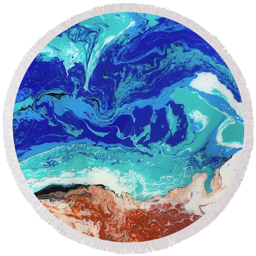 Ocean Round Beach Towel featuring the painting Crash by Nicole DiCicco