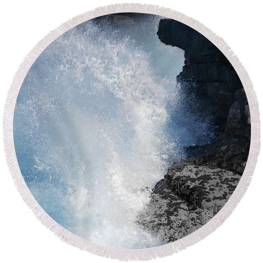 Dramatic Round Beach Towel featuring the photograph Crashing by Ellen Cotton