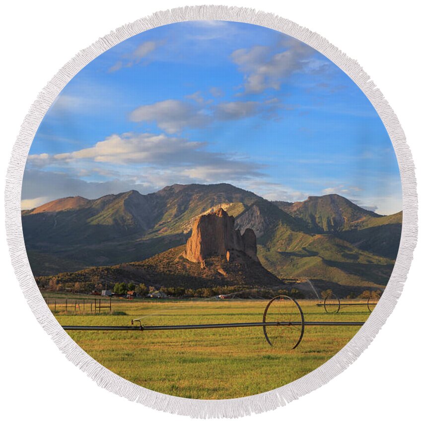 2020 Round Beach Towel featuring the photograph Crawford Valley Ranching by Bridget Calip