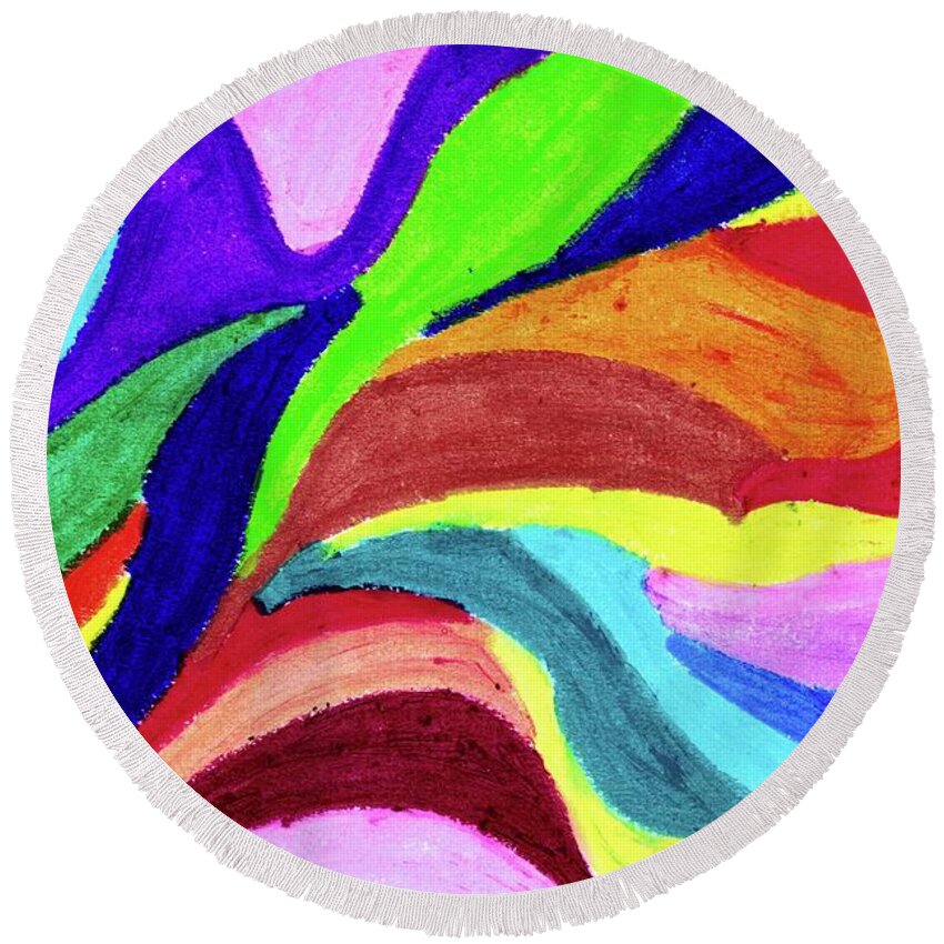 Abstract Round Beach Towel featuring the painting Creation by Della McGee