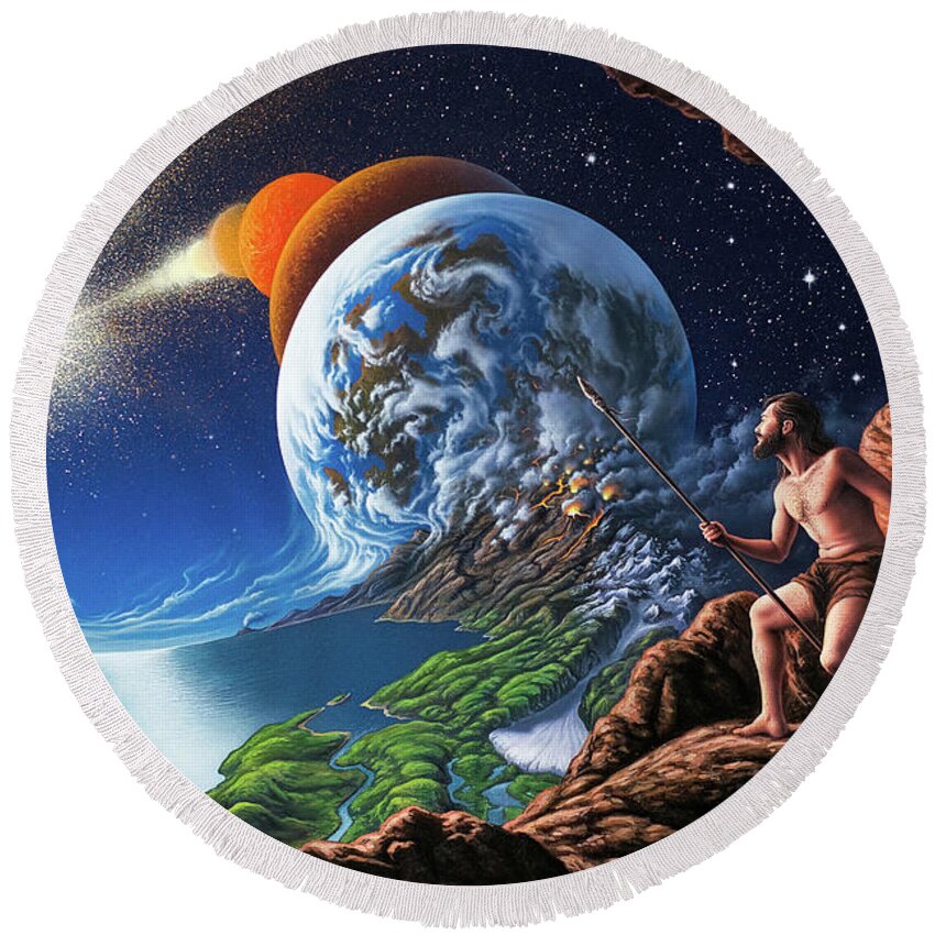 Creation Round Beach Towel featuring the painting Creation by Jerry LoFaro