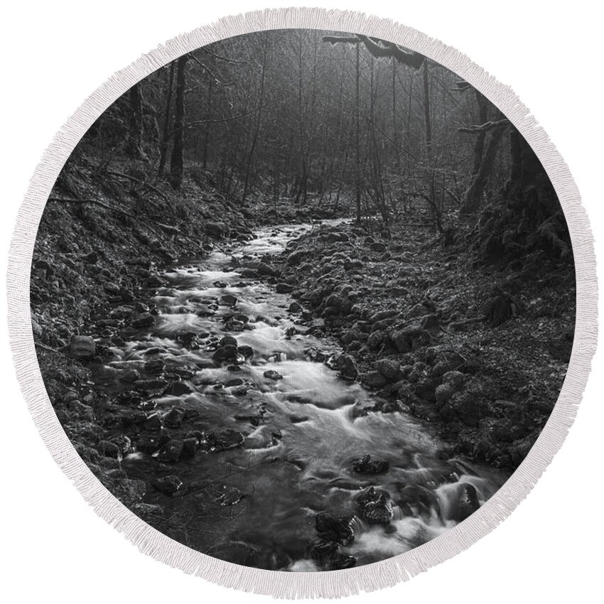 Monochrome Round Beach Towel featuring the photograph Creek To Nowhere by Darren White