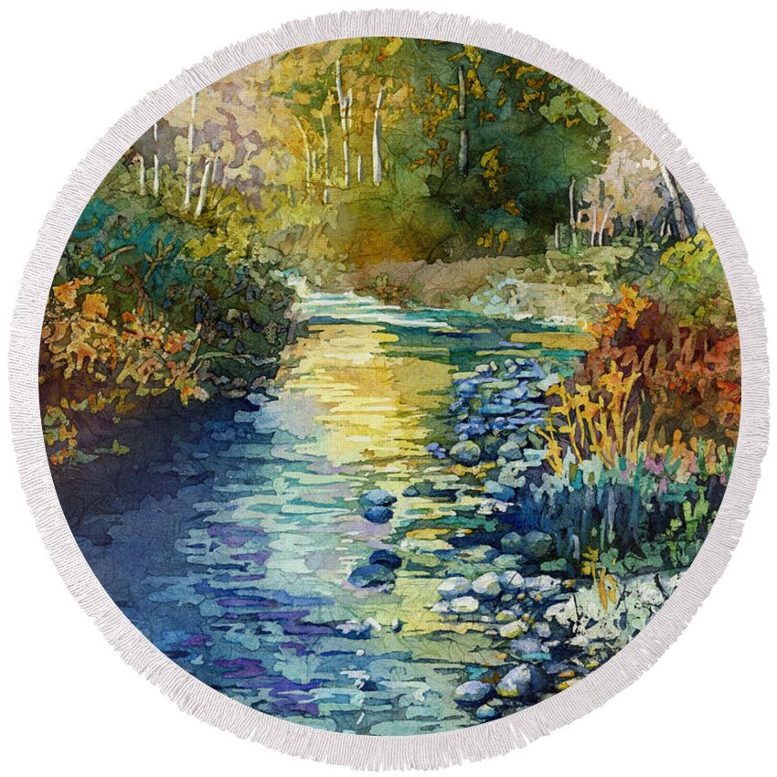 Creek Round Beach Towel featuring the painting Creekside Tranquility by Hailey E Herrera