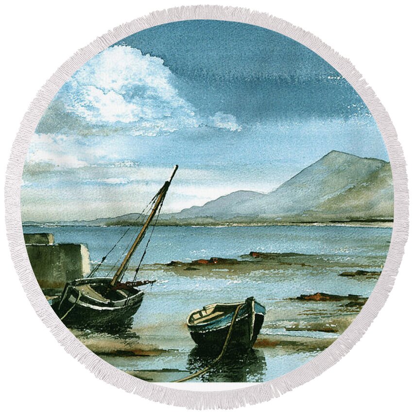 Ireland Round Beach Towel featuring the painting Croagh Patrick, Co. Mayo by Val Byrne
