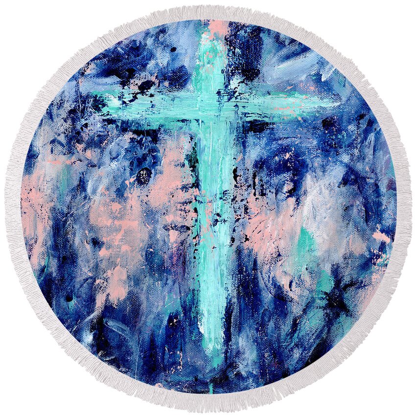 Christian Round Beach Towel featuring the painting Cross No.11 by Kume Bryant