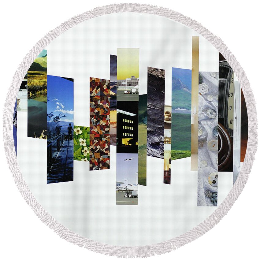 Collage Round Beach Towel featuring the photograph Crosscut#121 by Robert Glover