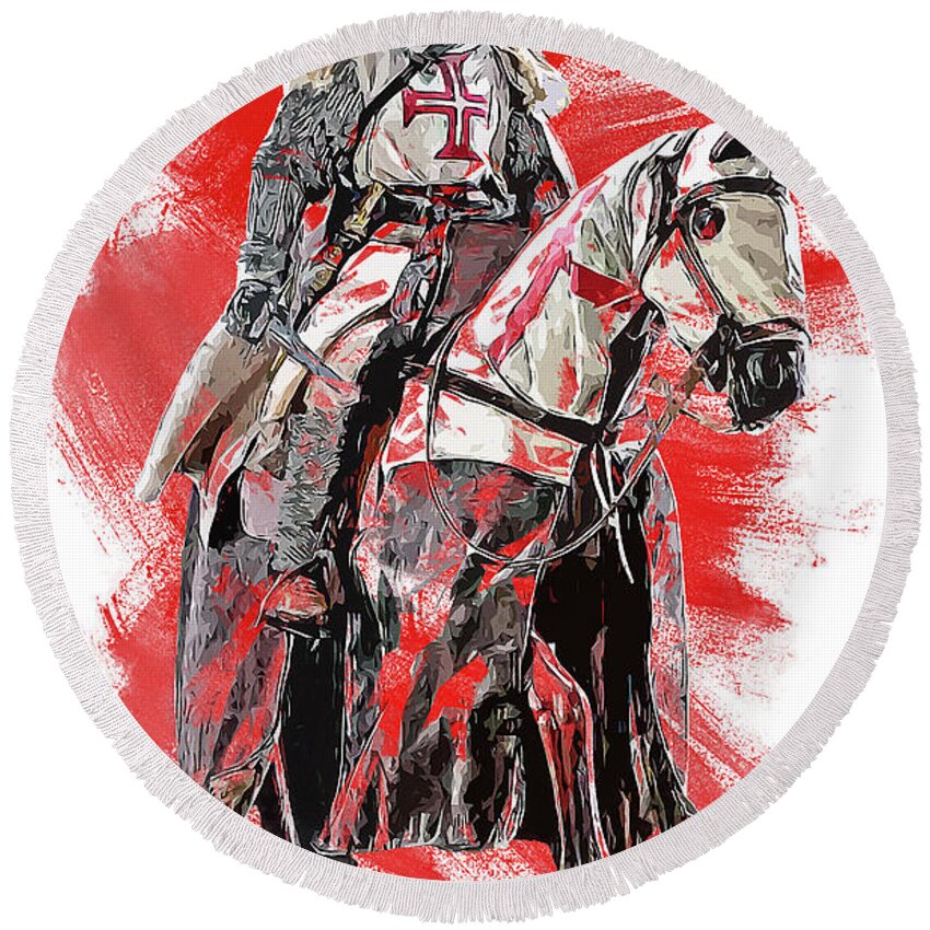 Crusader Knight Round Beach Towel featuring the painting Crusader Warrior - 28 by AM FineArtPrints