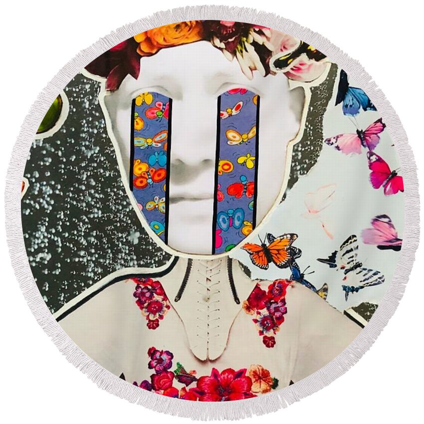 Collage Round Beach Towel featuring the mixed media CRY by Tanja Leuenberger