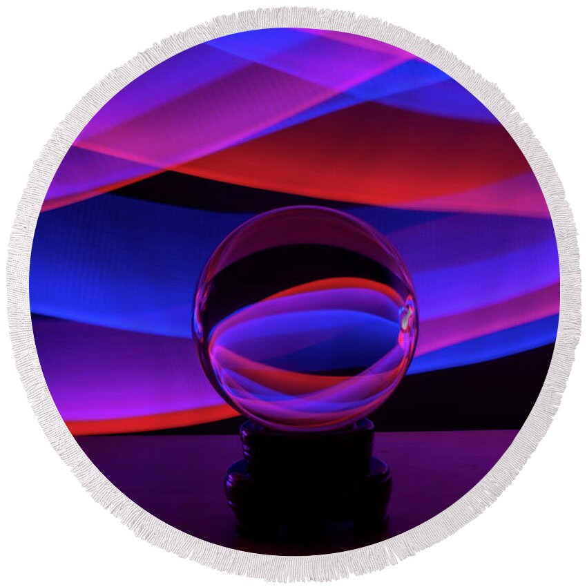Painting Round Beach Towel featuring the photograph Crystal Ball Light Painting by Linda Howes