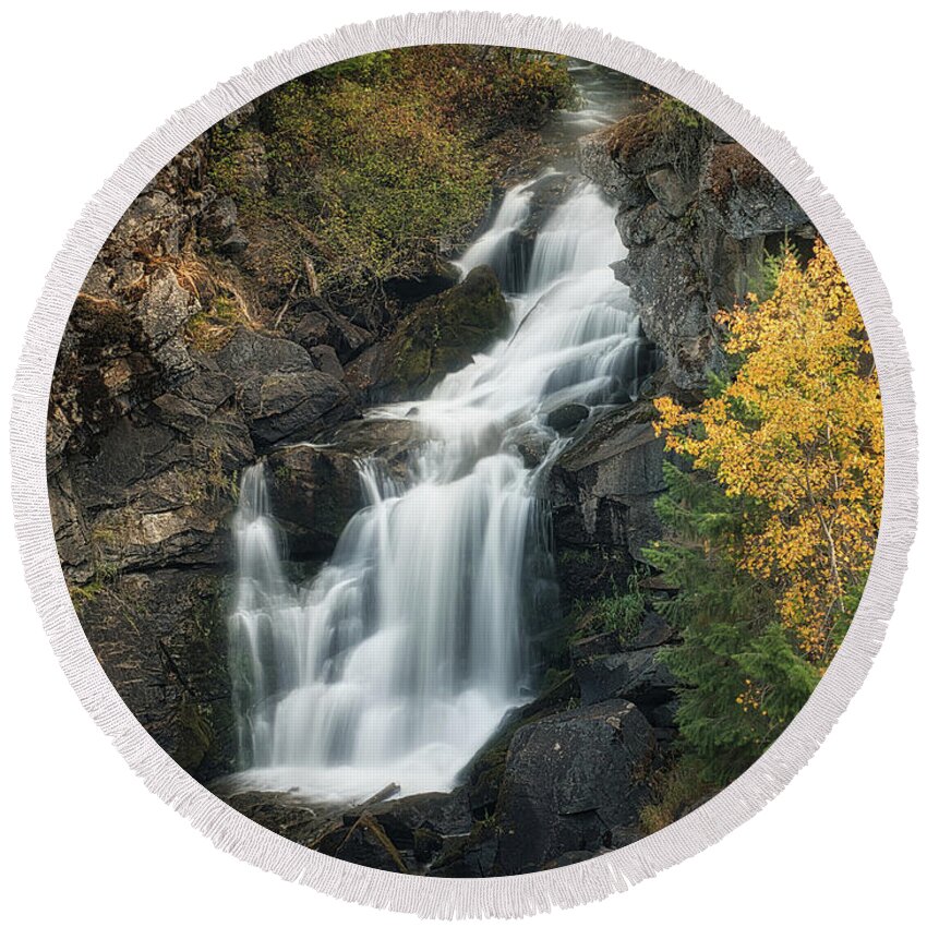 Crystal Falls Round Beach Towel featuring the photograph Crystal Falls by Dan Eskelson