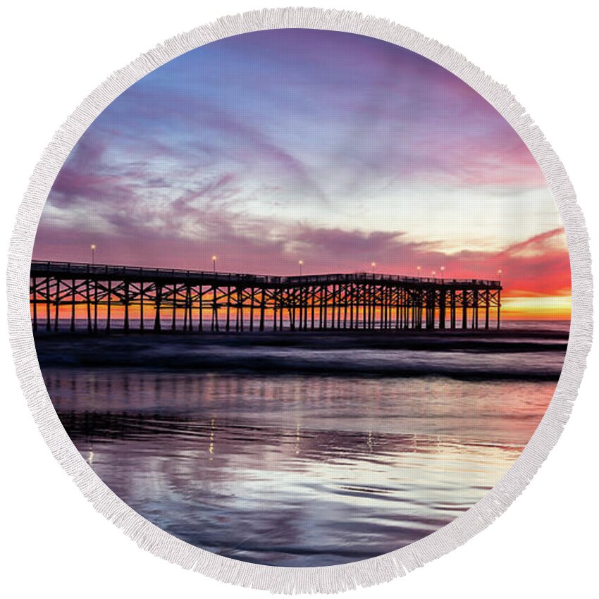 Architecture Round Beach Towel featuring the photograph Crystal Pier Sunset by David Levin