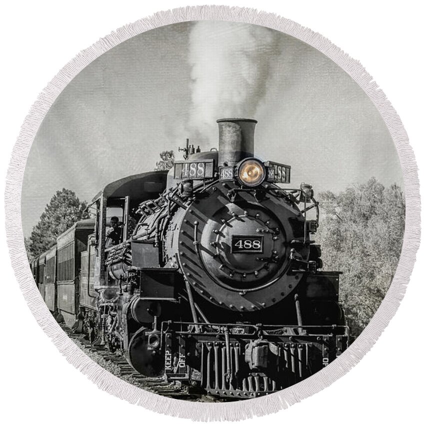 Chama Round Beach Towel featuring the photograph Cumbres and Toltec Narrow Gauge Train by Debra Martz