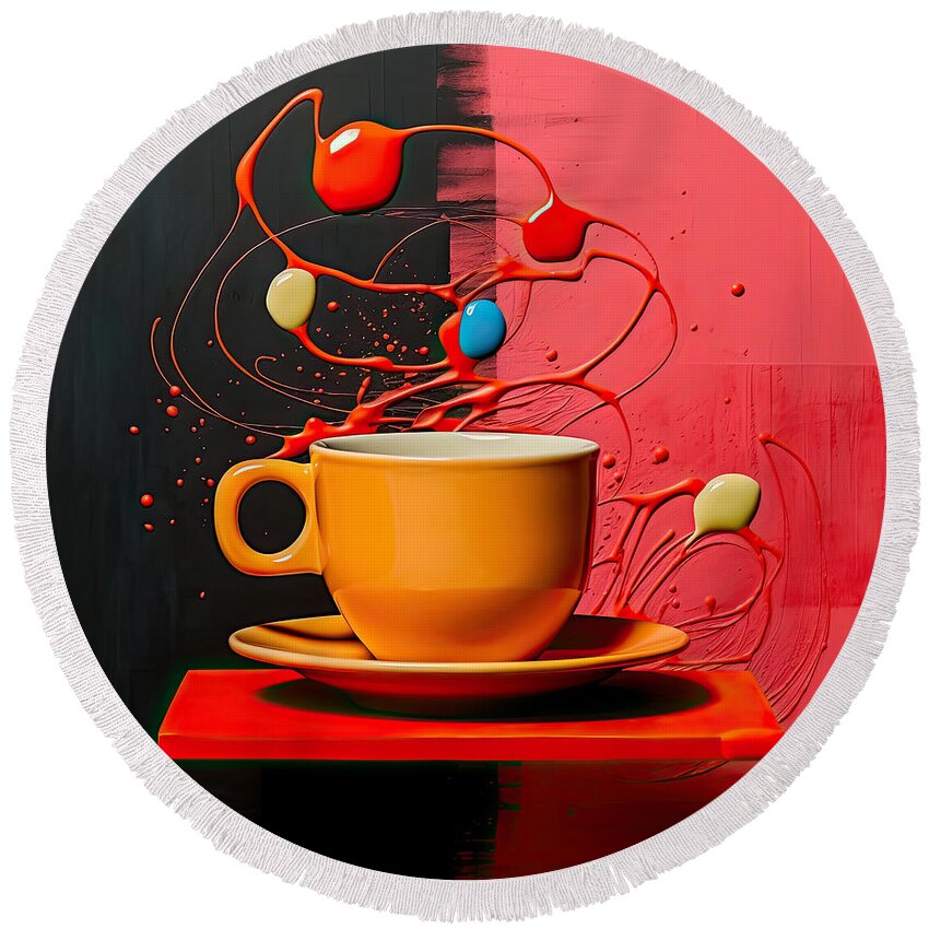 Coffee Round Beach Towel featuring the digital art Cup O' Coffee by Lourry Legarde