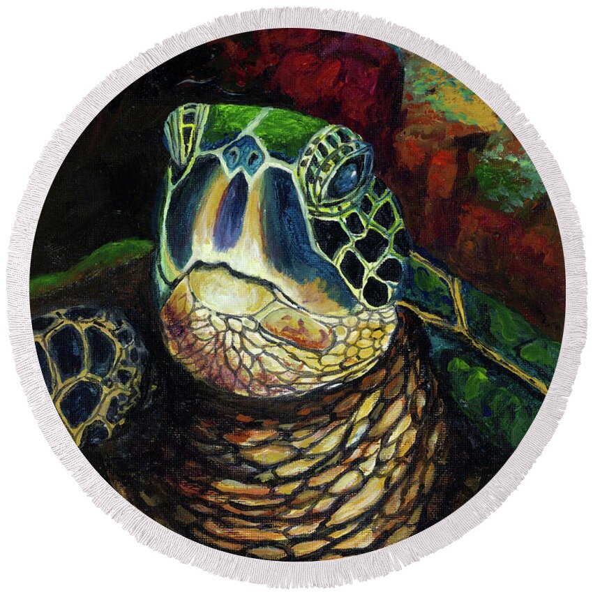 Animal Round Beach Towel featuring the painting Curious by Darice Machel McGuire
