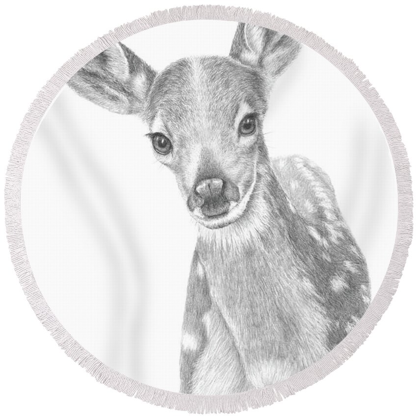 Fawn Round Beach Towel featuring the painting Curious Fawn by Monica Burnette